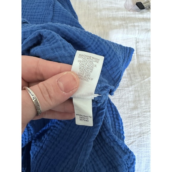 J Jill Women Gauze Midi Dress Size XLP Blue Coastal 100% Cotton Modest Lagenlook - Picture 9 of 11